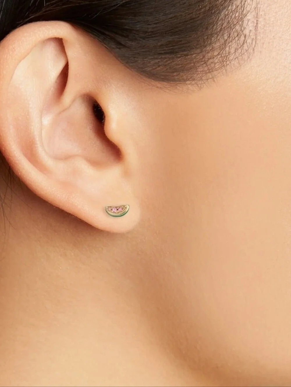 🍉▪️Kate Spade ▪️mini Gold Cubic Zirconia  Watermelon Enamel Slice Stud Earrings